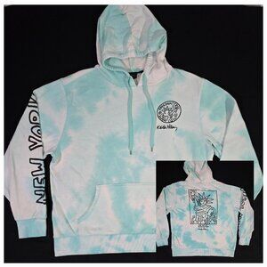 Keith Haring Aqua Blue Tie Dye New York NYC Freedom Statue of Liberty Hoodie XL
